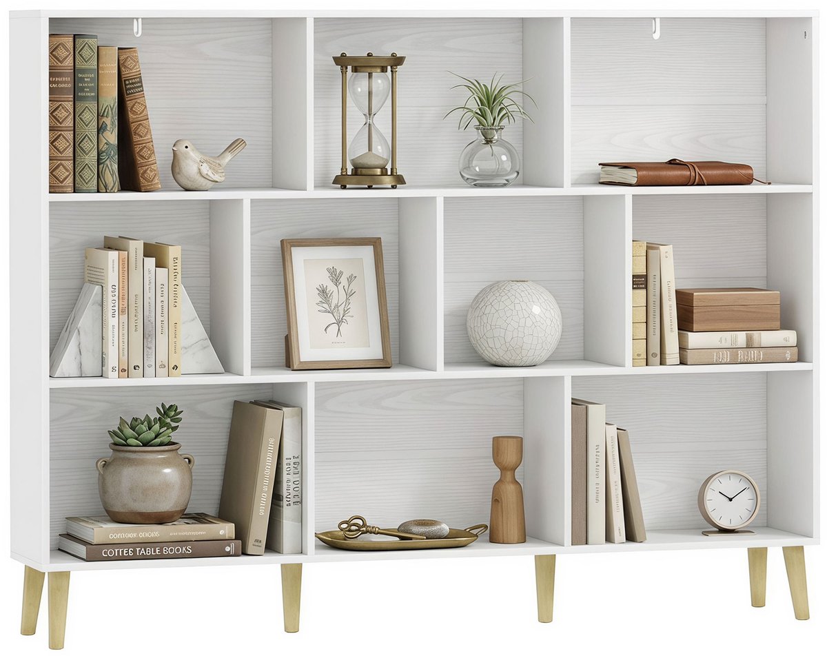HOMCOM Boekenplank - Spaanplaat, Grenenhout - 140 x 24 x 107 cm - Wit Houteffect