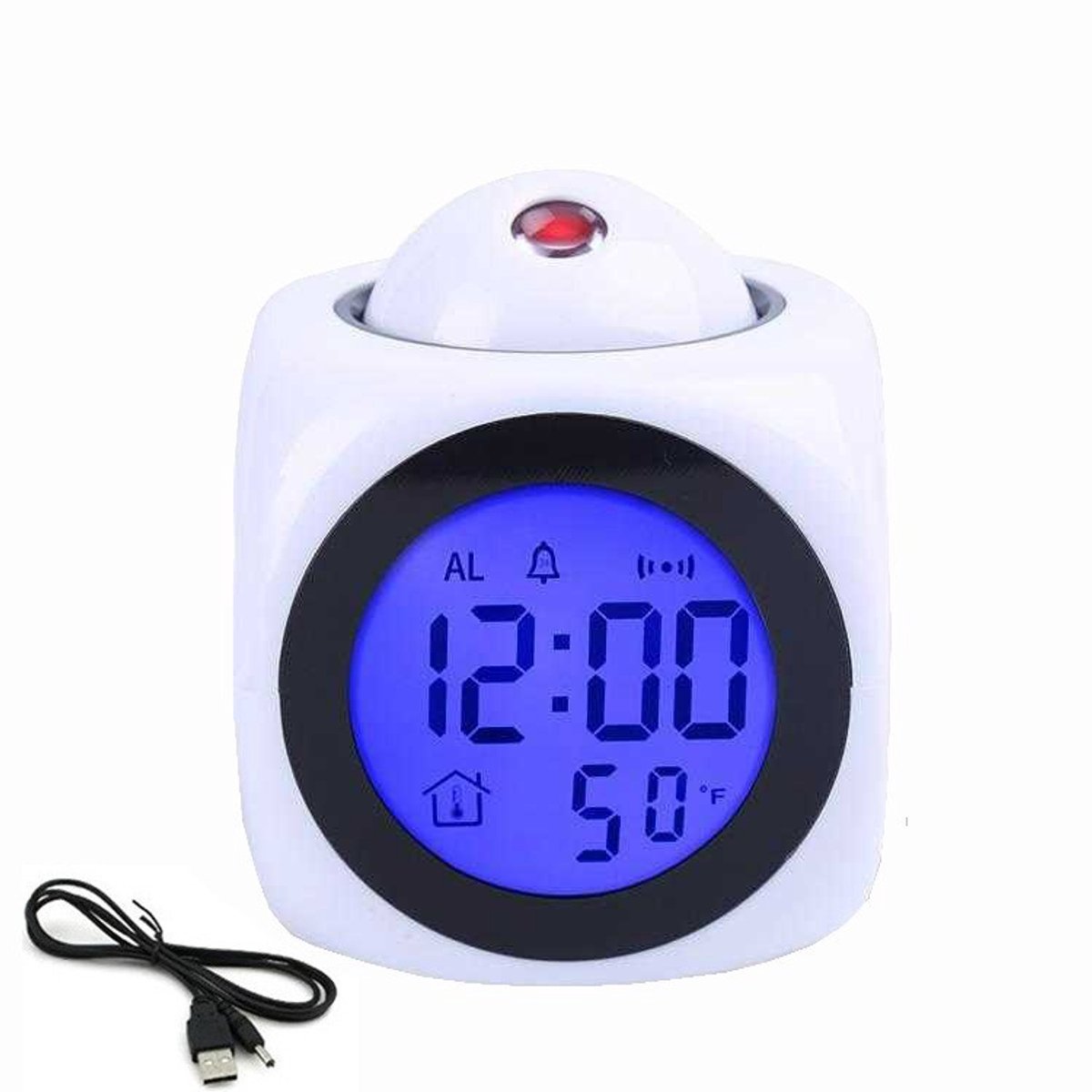 Wekkerradio met Projectie - Digitale Wekker - Digitale Klok - Projectiewekker voor plafond - digitale led-klok met creatieve projectie - ochtendwekker met tijdtemperatuurweergave, kalender - wit