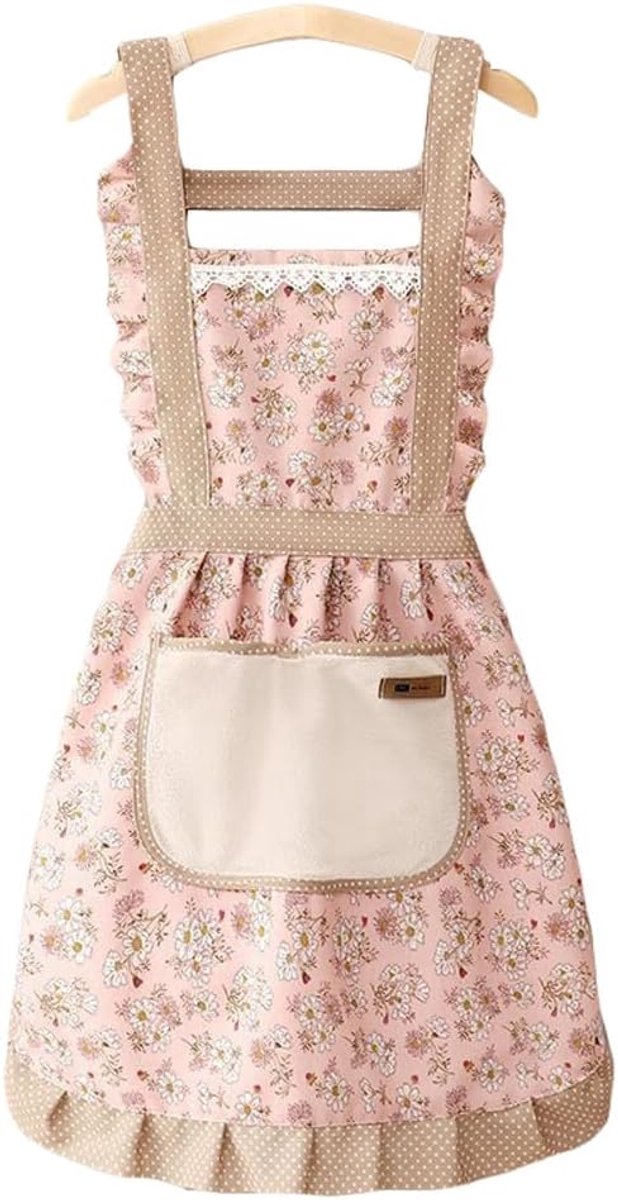 Floral Print Kitchen Apron for Women, Chef Apron for Cooking, Baking, Gardening, Restaurant Apron with Pockets and - ShopVlot