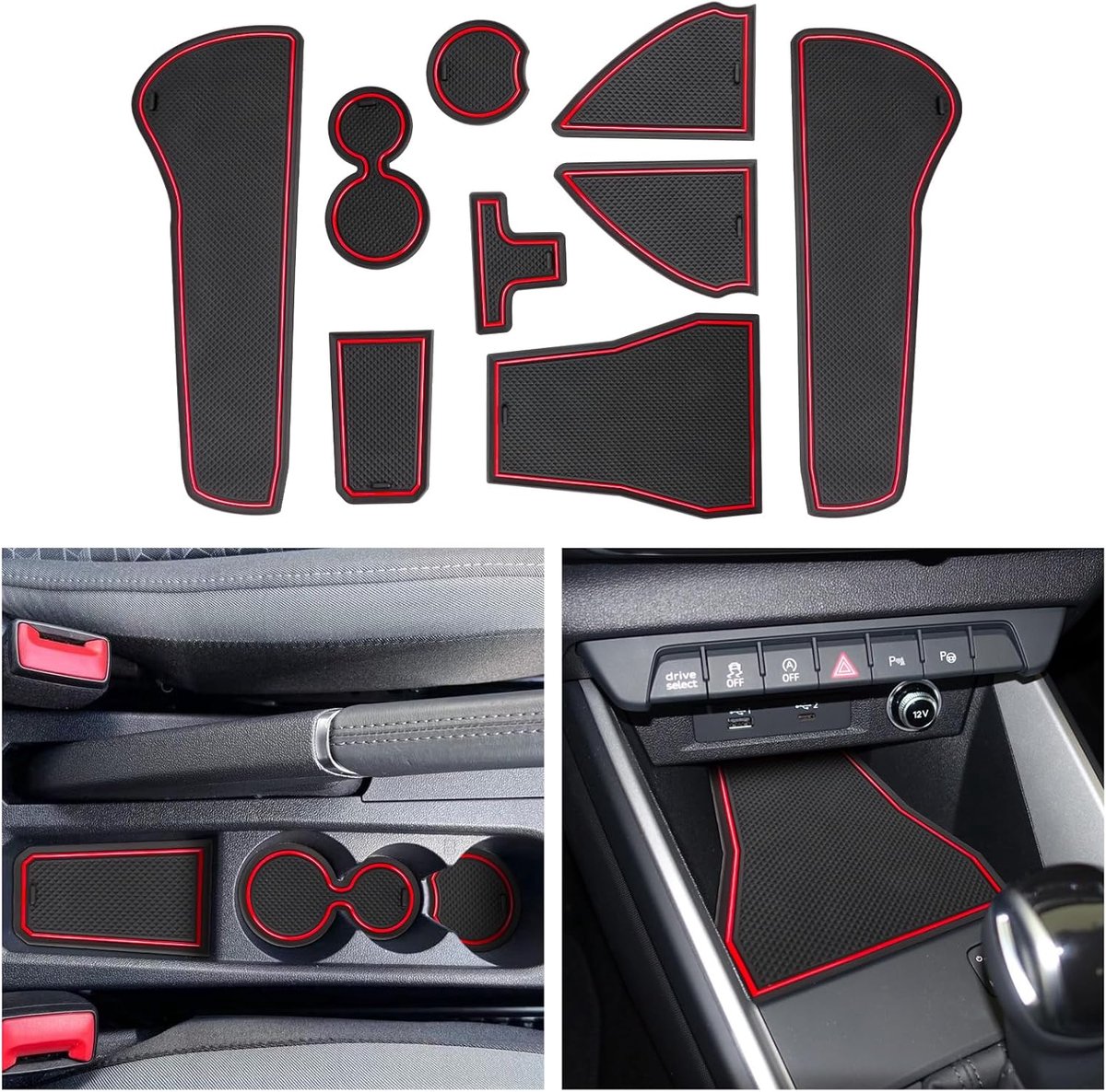 CDEFG Rubber Mats for Center Console, Non-Slip Mats Compatible with Audi A1 GB, 2019-2023, 2024, 2025, Non-Slip Rubber - ShopVlot