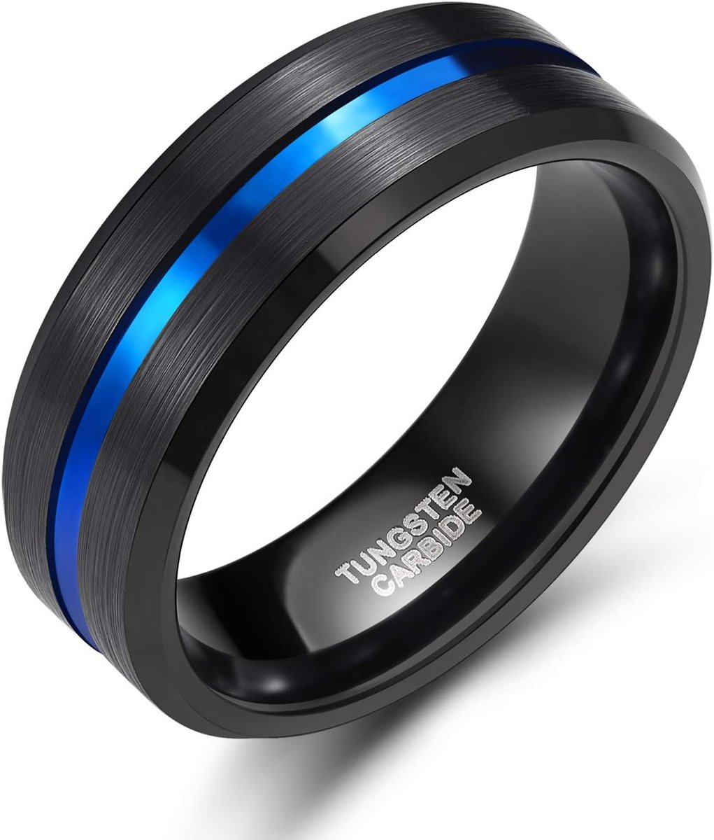 Zakk Tungsten Rings 8mm Brushed Black Blue Silver Rose Gold Engagement Rings Wedding Rings Size 52 to 75 - ShopVlot
