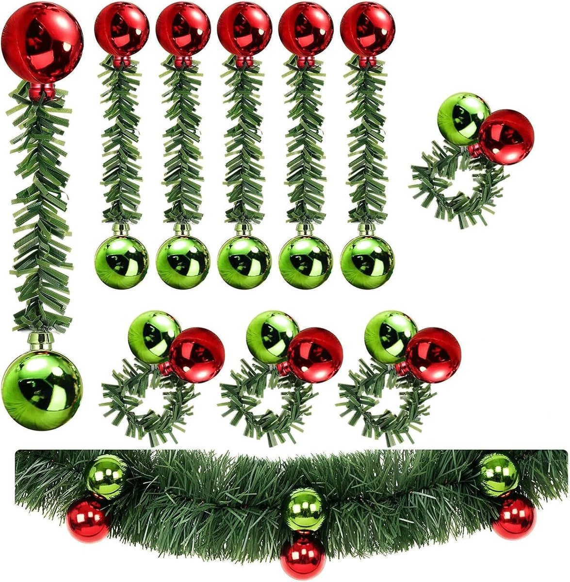 Banden slinger, 10 stuks, 15 cm, met kerstballen, rood, groen - ShopVlot