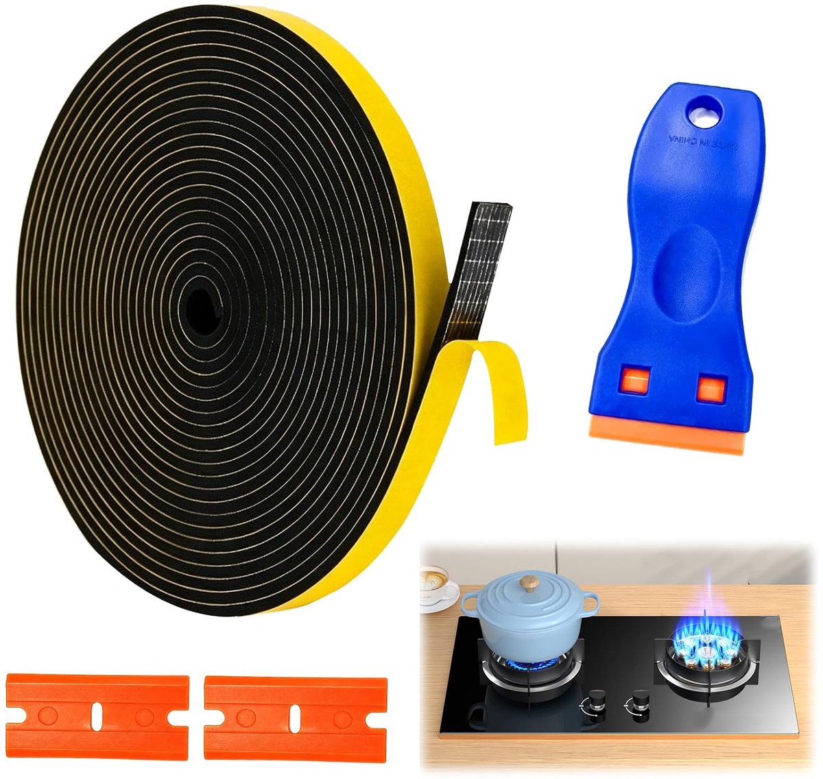 NYOVR zelfklevend dichtingsband 6 mm * 3 mm * 5 m, zelfklevende dichtingsband met plastic schaber en vervangbare - ShopVlot