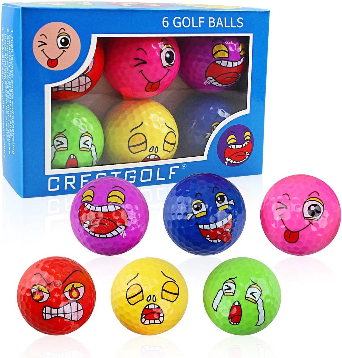 KOFULL 6/pack Golf Novelty Balls Funny Golf Balls Colorful Golf Practice Balls Training Golfs High Visibility Distance - ShopVlot
