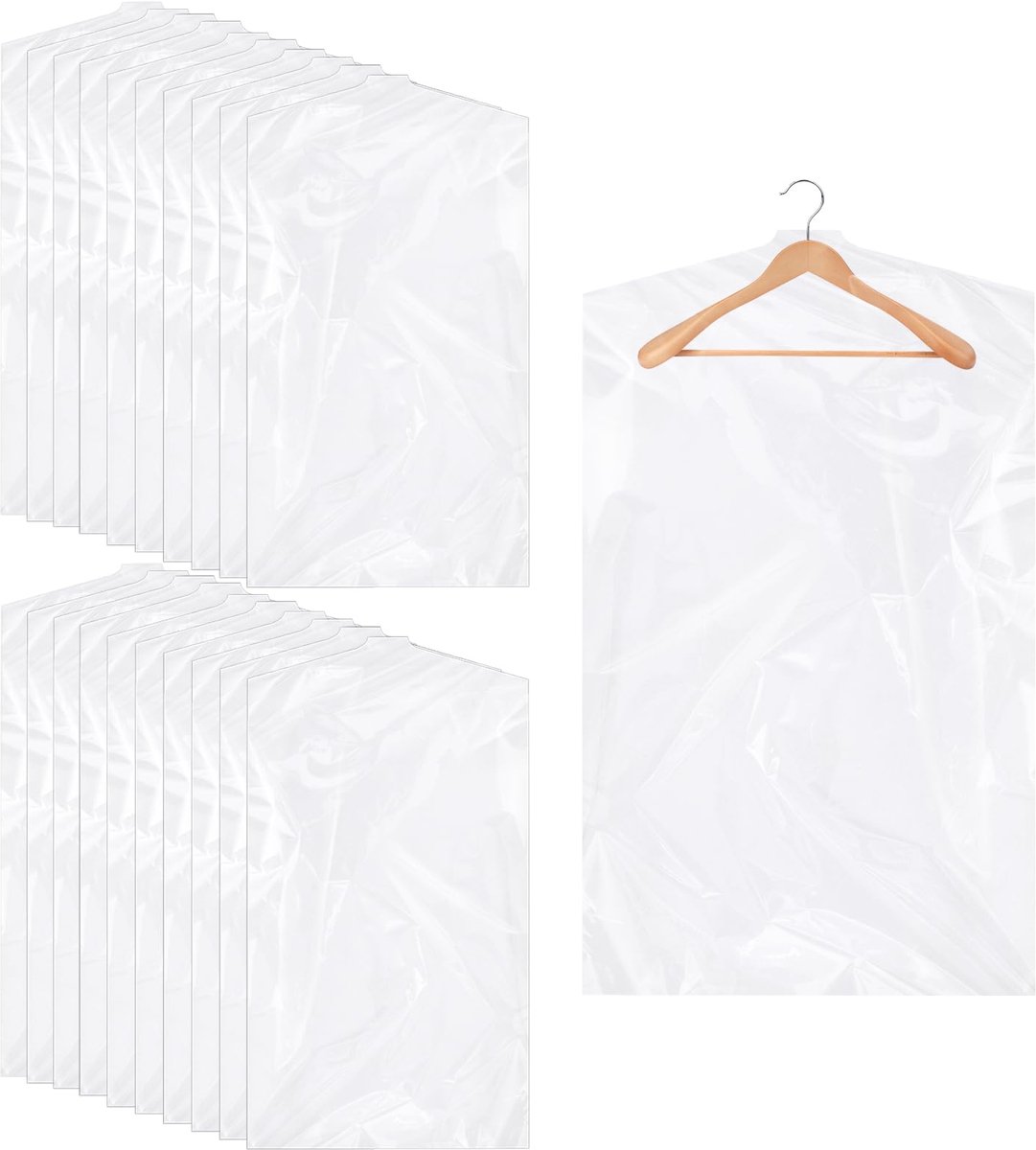 20 Stuks Kunststof Pakzakken voor Kleding, Hangende Kledingbeschermhoes - ShopVlot