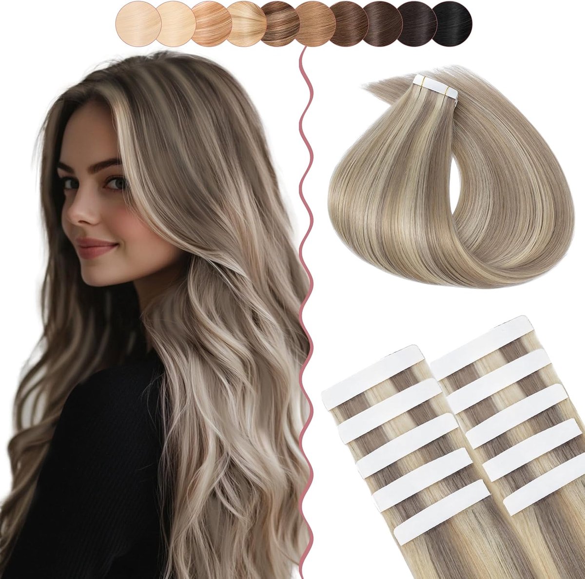 SEGO Tapes Real Hair Tapes 100% Human Hair Extensions, 10 Strands, 1 g Per Piece, Invisible 12 Inches, 12 Inches - ShopVlot