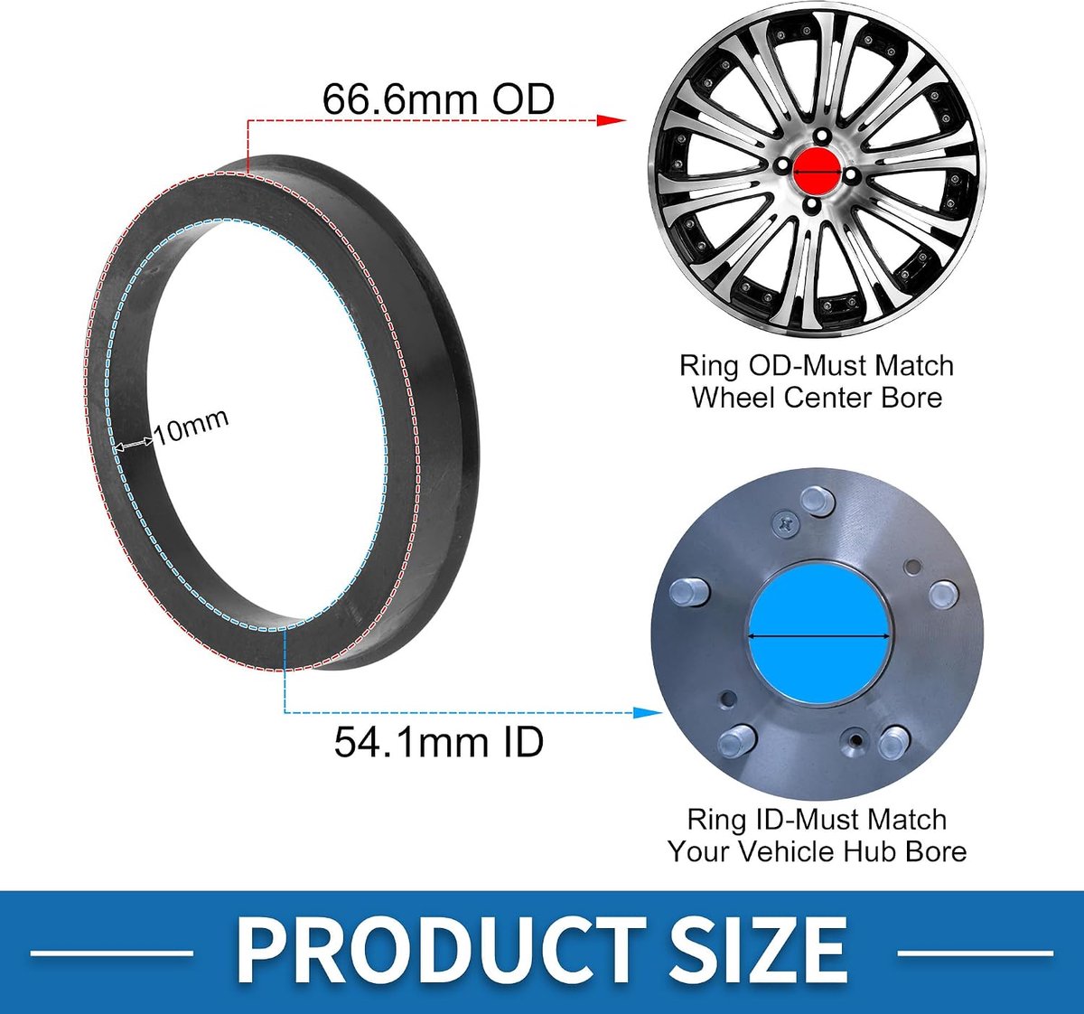 A ABSOPRO 6.5cm to 5.4cm Car Wheel Hub Centric Rings Black Polycarbonate Wheels Middle Axle Shock Absorbing Hubrings - ShopVlot