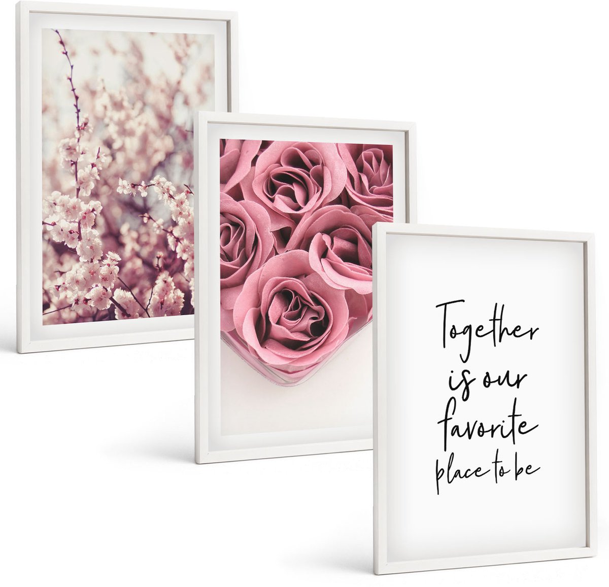 Tulup 3-Delige Schilderij Set - Bloemen en boeketten rozen met een zelfgeschreven tekst. - 40x60 - Wanddecoratie - Muurdecoratie - Moderne Interieurdecoratie - Decoratieve Schilderijen