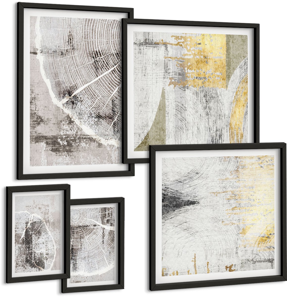 Tulup 4-Delige Schilderij Set - Abstracte patronen en texturen in neutrale tinten - 50 x 50 cm, 20 x 30 cm en 40 x 60 cm - Moderne Wanddecoratie - Slaapkamer - Muurdecoratie
