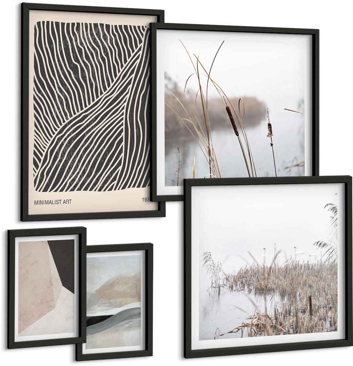 Tulup 4-Delige Schilderij Set - Minimalistische kunst met natuur- en abstracte motieven - 50 x 50 cm, 20 x 30 cm en 40 x 60 cm - Stijlvolle Wanddecoratie - Interieur - Interieur Decoratie