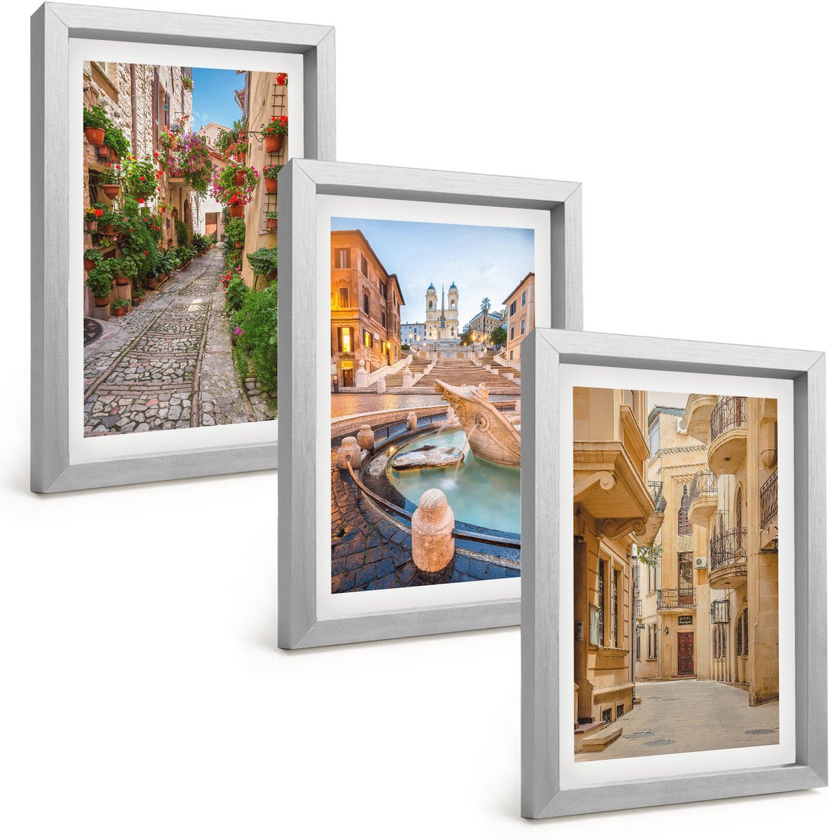 Tulup 4-Delige Schilderij Set - Charmante straatjes en fonteinen in een pittoreske architectuur. - 20 x 30 cm - Muurdecoratie - Wanddecoratie - Hal - Moderne Wanddecoratie