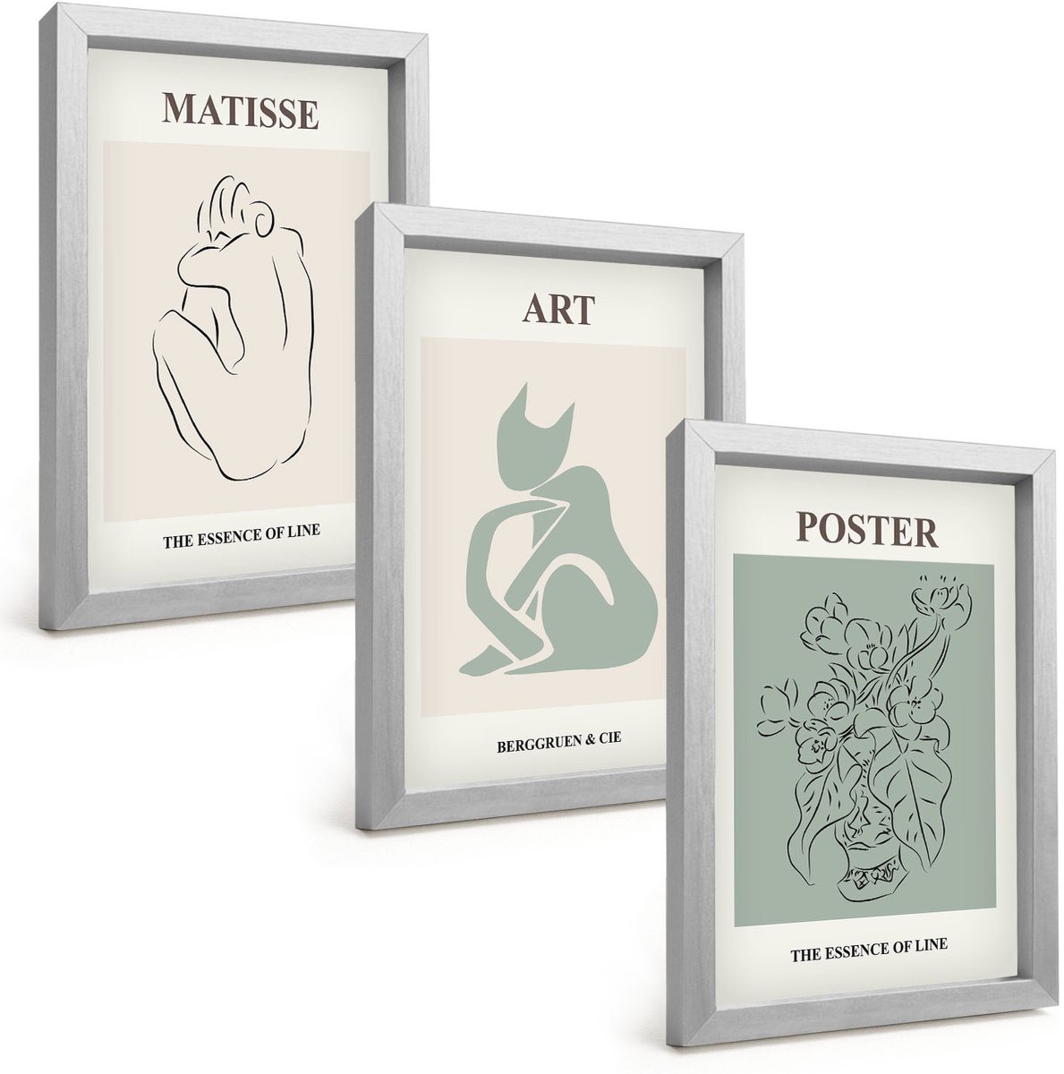 Tulup 4-Delige Schilderij Set - Posters in beige- en groentinten van Henri Matisse - 20 x 30 cm - Stijlvolle Muurdecoratie - Slaapkamer - Interieur Decoratie