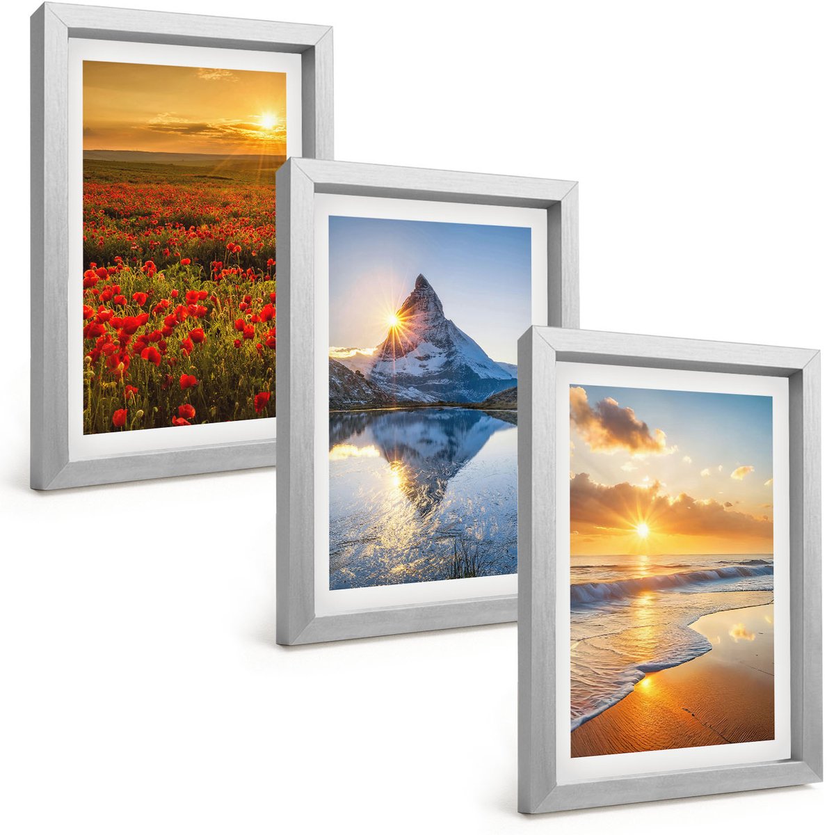 Tulup 4-Delige Schilderij Set - Berg- en kustlandschappen met zonsondergang - 20 x 30 cm - Decoratieve Schilderijen - Woonkamer - Interieur - Muurdecoratie