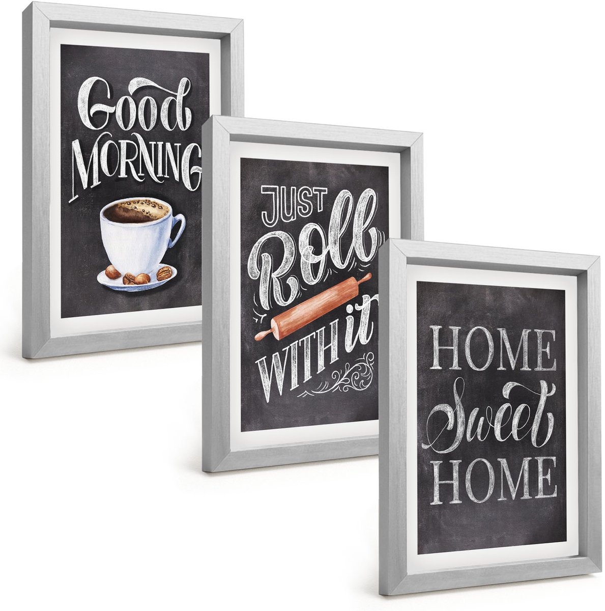 Tulup 4-Delige Schilderij Set - Home Keuken Motieven Schoolbord Lettering - 20 x 30 cm - Wanddecoratie - Schilderijen Set - Kantoor - Interieur Decoratie