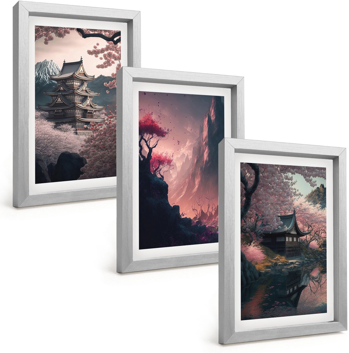 Tulup 4-Delige Schilderij Set - Fantasielandschappen van Japan Berglandschappen - 20 x 30 cm - Schilderijen Set - Wanddecoratie - Woonkamer - Decoratieve Schilderijen