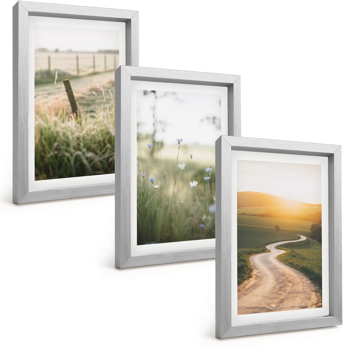 Tulup 4-Delige Schilderij Set - Landschap met een weide, een weg en een zonsondergang. - 20 x 30 cm - Wanddecoratie - Muurdecoratie - Moderne Interieurdecoratie