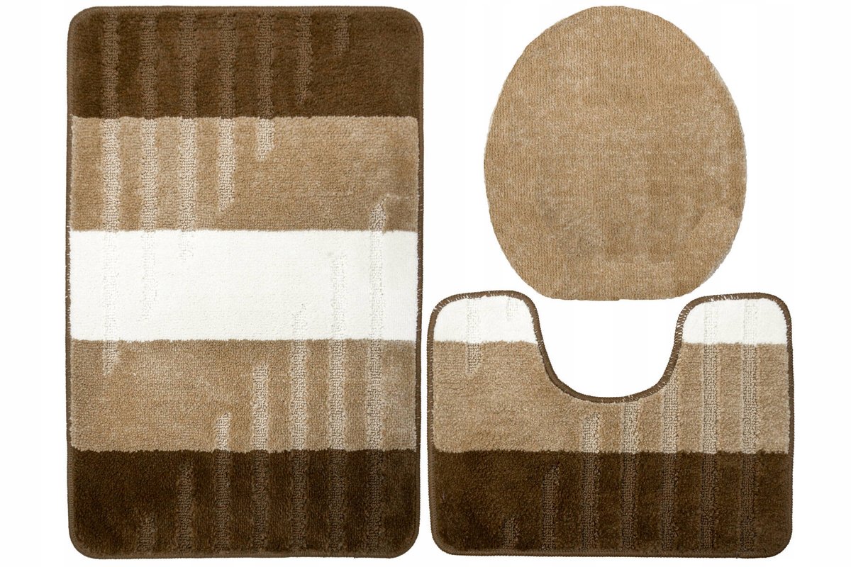 3-delige Antislip Badkamermatten Set VIC Beige Bruin Crème Gestreept
