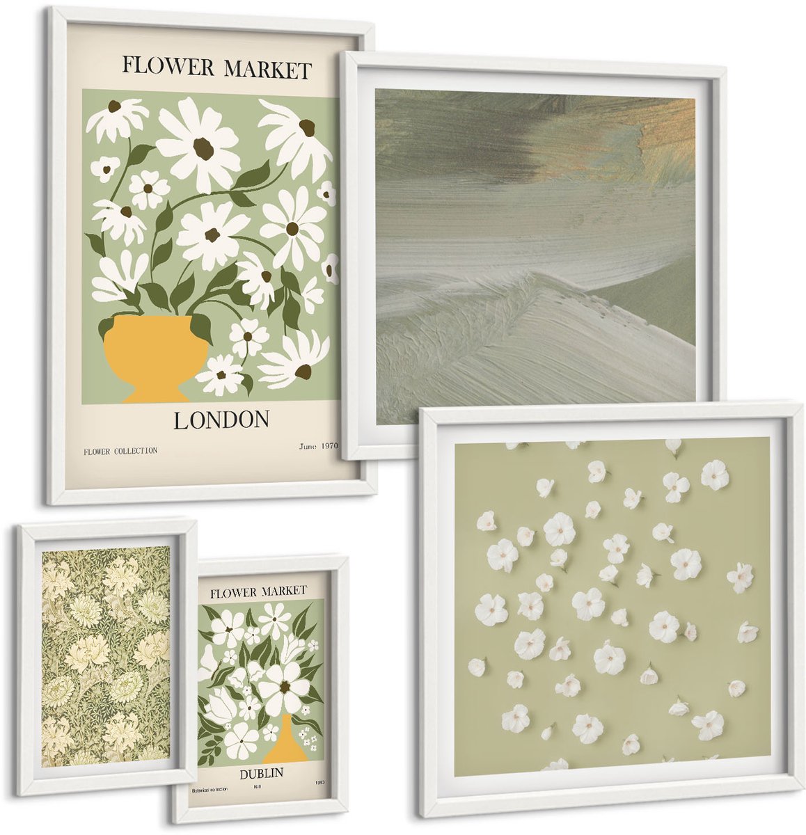 Tulup 4-Delige Schilderij Set - Bloemmotieven tegen de achtergrond van stadspleinen en landschappen - 50 x 50 cm, 20 x 30 cm en 40 x 60 cm - Wanddecoratie - Moderne Interieurdecoratie - Muurdecoratie