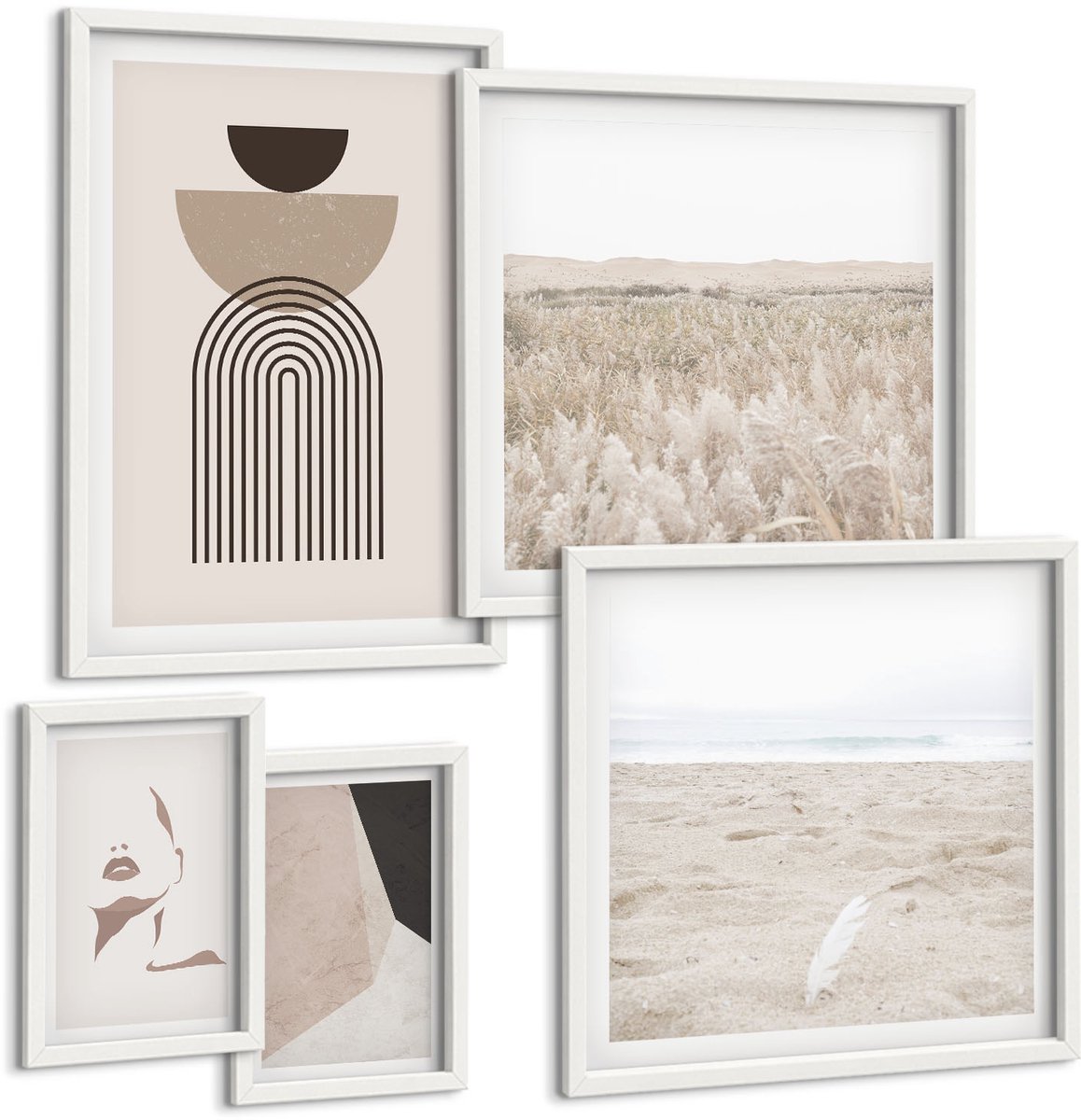 Tulup 4-Delige Schilderij Set - Stijlvolle abstracte kunst en natuurlandschappen in een ingetogen esthetiek. - 50 x 50 cm, 20 x 30 cm en 40 x 60 cm - Muurdecoratie - Wanddecoratie - Hal