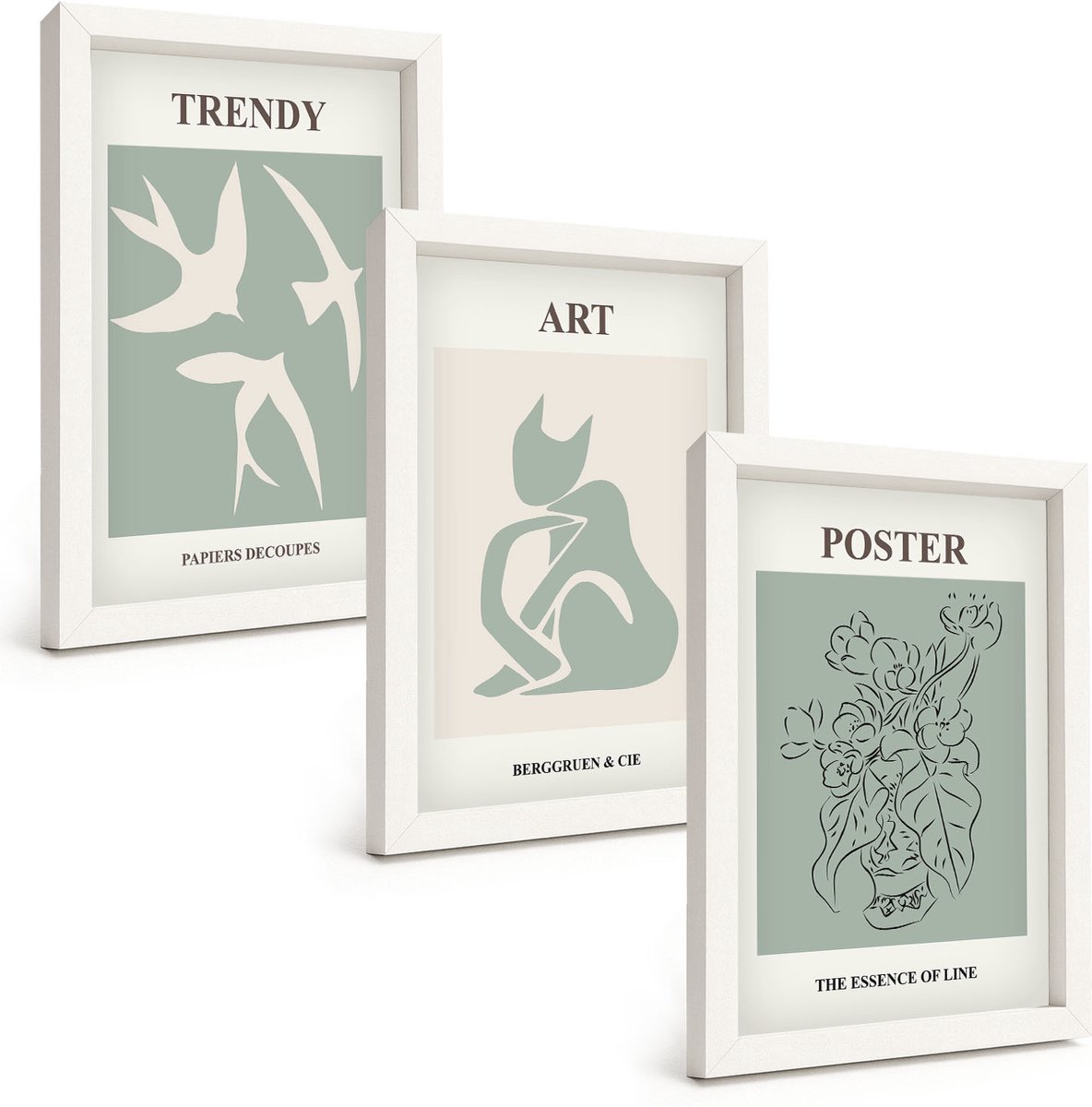 Tulup 3-Delige Schilderij Set - Stijlvolle illustraties van Henri Matisse - 20x30 - Muurdecoratie - Wanddecoratie - Slaapkamer - Interieur Decoratie