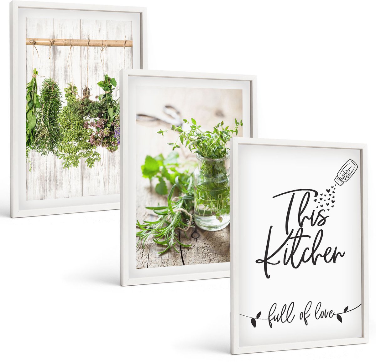 Tulup 3-Delige Schilderij Set - Keukenmotief Inscriptie Gedroogde kruiden - 40x60 - Muurdecoratie - Schilderijen Set - Woonkamer - Decoratieve Schilderijen