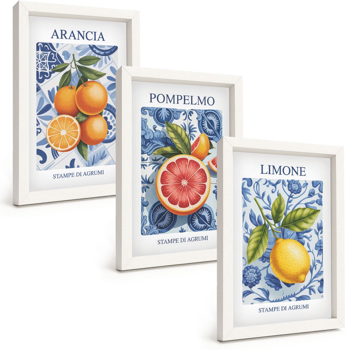 Tulup 3-Delige Schilderij Set - Vintage illustraties van citrusvruchten - 20x30 - Stijlvolle Muurdecoratie - Kantoor