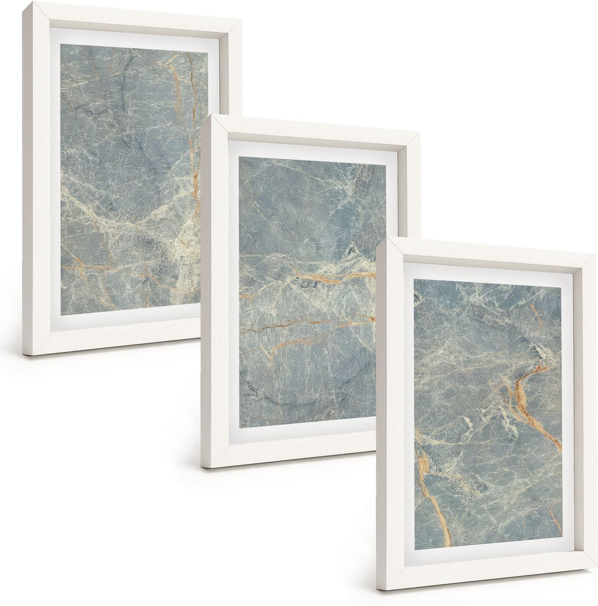 Tulup 3-Delige Schilderij Set - Decoratieve steenstructuur van groen geaderd marmer. - 20x30 - Schilderijen Set - Wanddecoratie - Woonkamer - Decoratieve Schilderijen