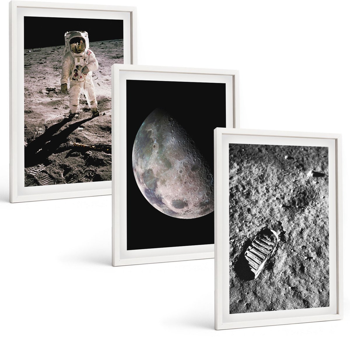Tulup 3-Delige Schilderij Set - Foto's van astronautenvoetafdrukken op de maan - 40x60 - Muurdecoratie - Schilderijen Set - Woonkamer - Stijlvolle Muurdecoratie
