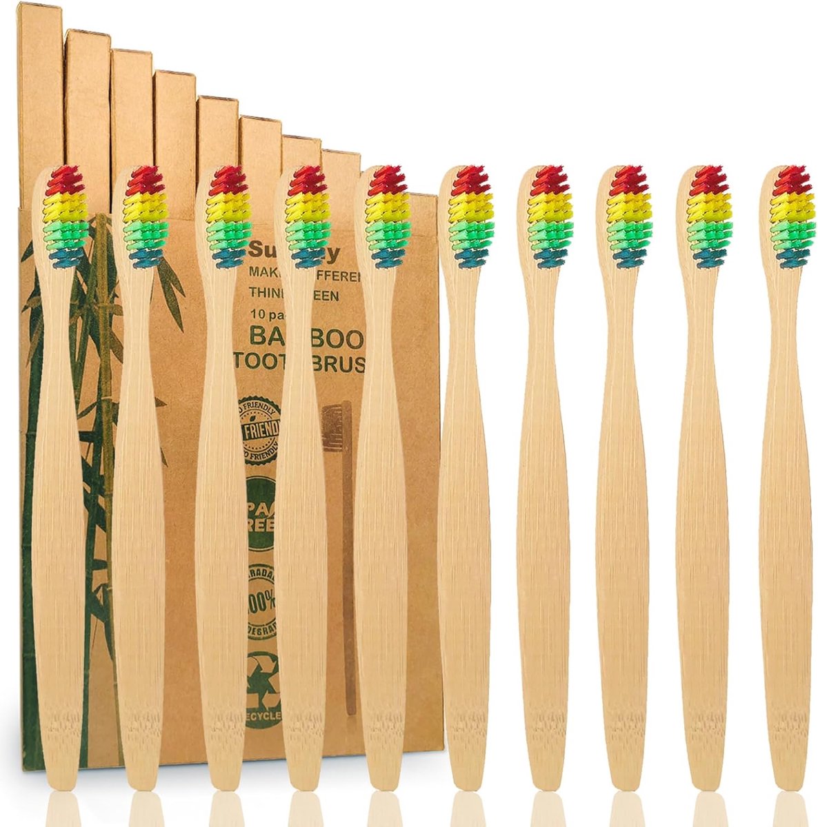 Bamboe Tandenborstels Set van 10 - Zacht en Natuurlijk - Vegan en Biologisch Afbreekbaar - ShopVlot