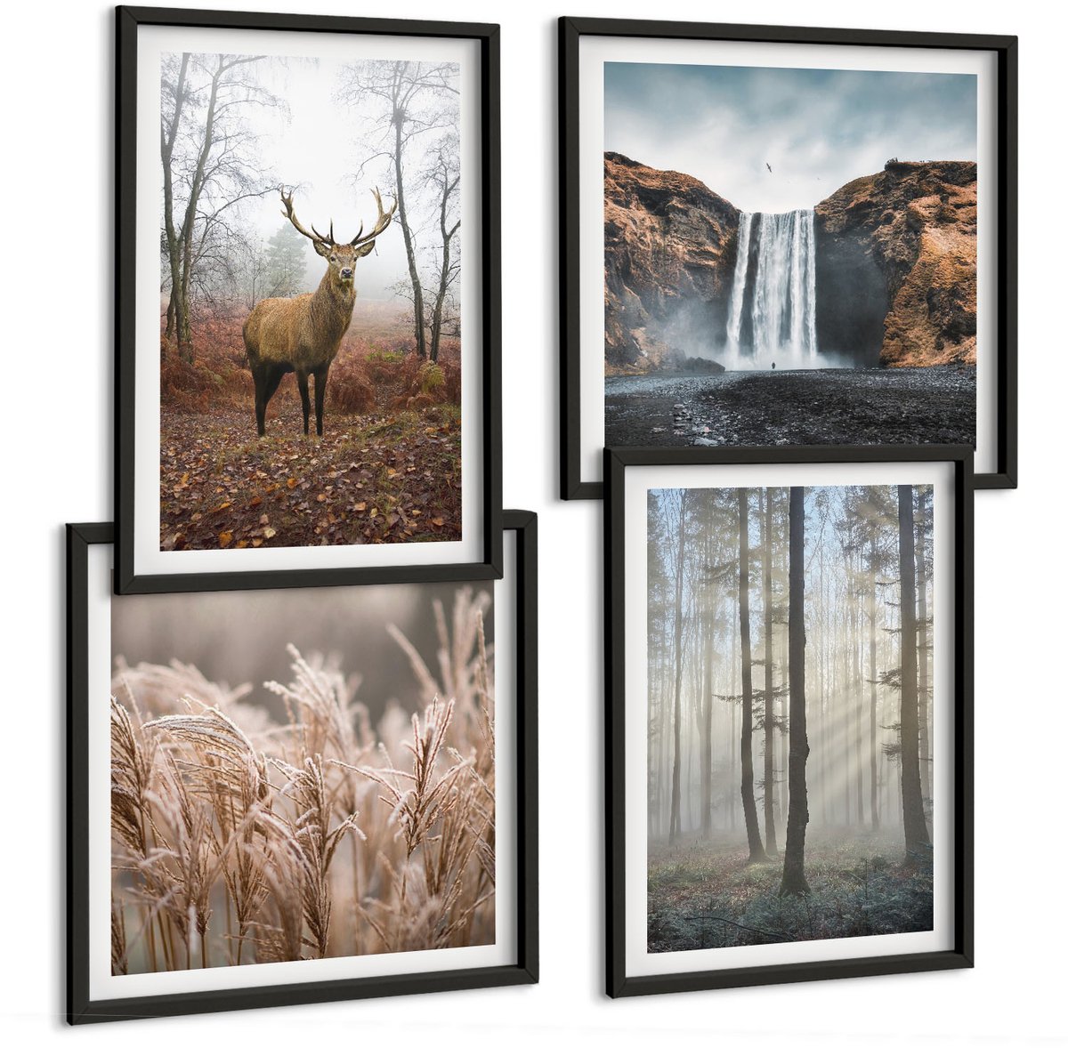 Tulup 4-Delige Schilderij Set - Boslandschappen Wilde natuur Herten - 40 x 40 cm en 40 x 60 cm - Wanddecoratie - Schilderijen Set - Kantoor - Woonkamer Decoratie