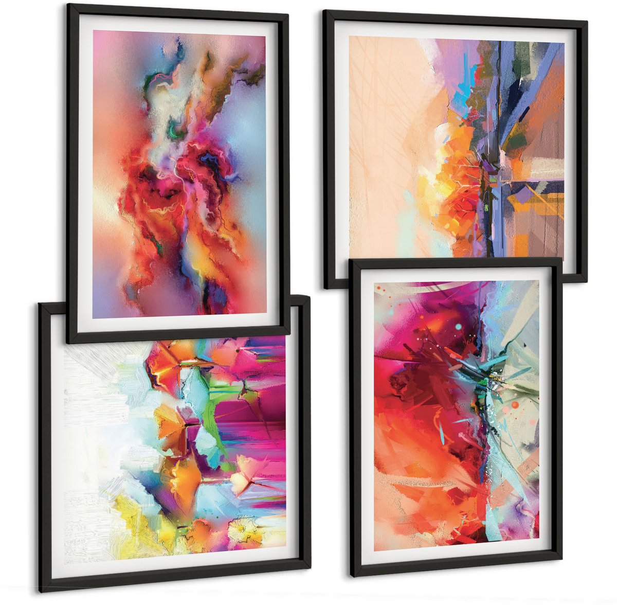 Tulup 4-Delige Schilderij Set - Kleurrijke abstracties met dynamische vormen en figuren - 40 x 40 cm en 40 x 60 cm - Muurdecoratie - Interieur Decoratie - Moderne Wanddecoratie