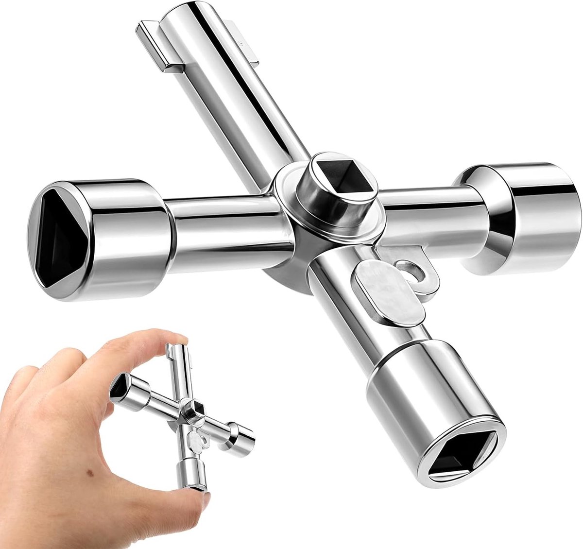 Buitenkraan sleutel - Zilver - 7,5 x 7 cm - Multifunctionele 5-in-1 Zinklegering Sleutel - Voor Elektriciteit, Water en Gas