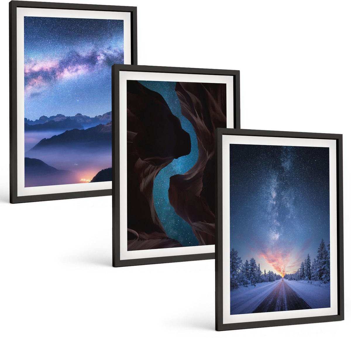 Tulup 4-Delige Schilderij Set - Nachtelijke hemel, bergen, kloof en winterlandschap - 40 x 60 cm - Wanddecoratie - Woonkamer Decoratie - Moderne Wanddecoratie