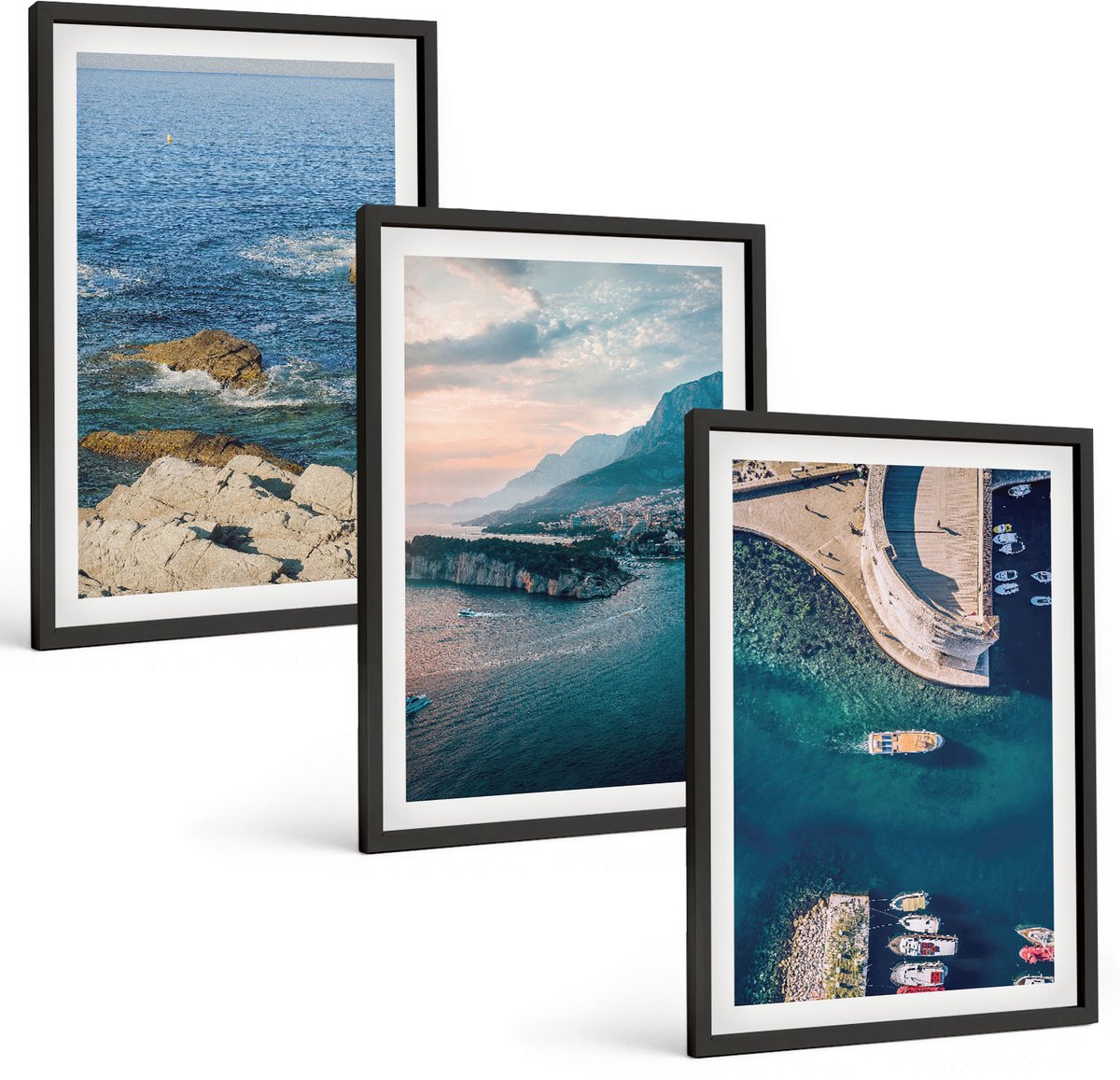 Tulup 4-Delige Schilderij Set - Uitzicht op zee met kliffen en berghavens - 40 x 60 cm - Stijlvolle Muurdecoratie - Slaapkamer - Decoratieve Schilderijen