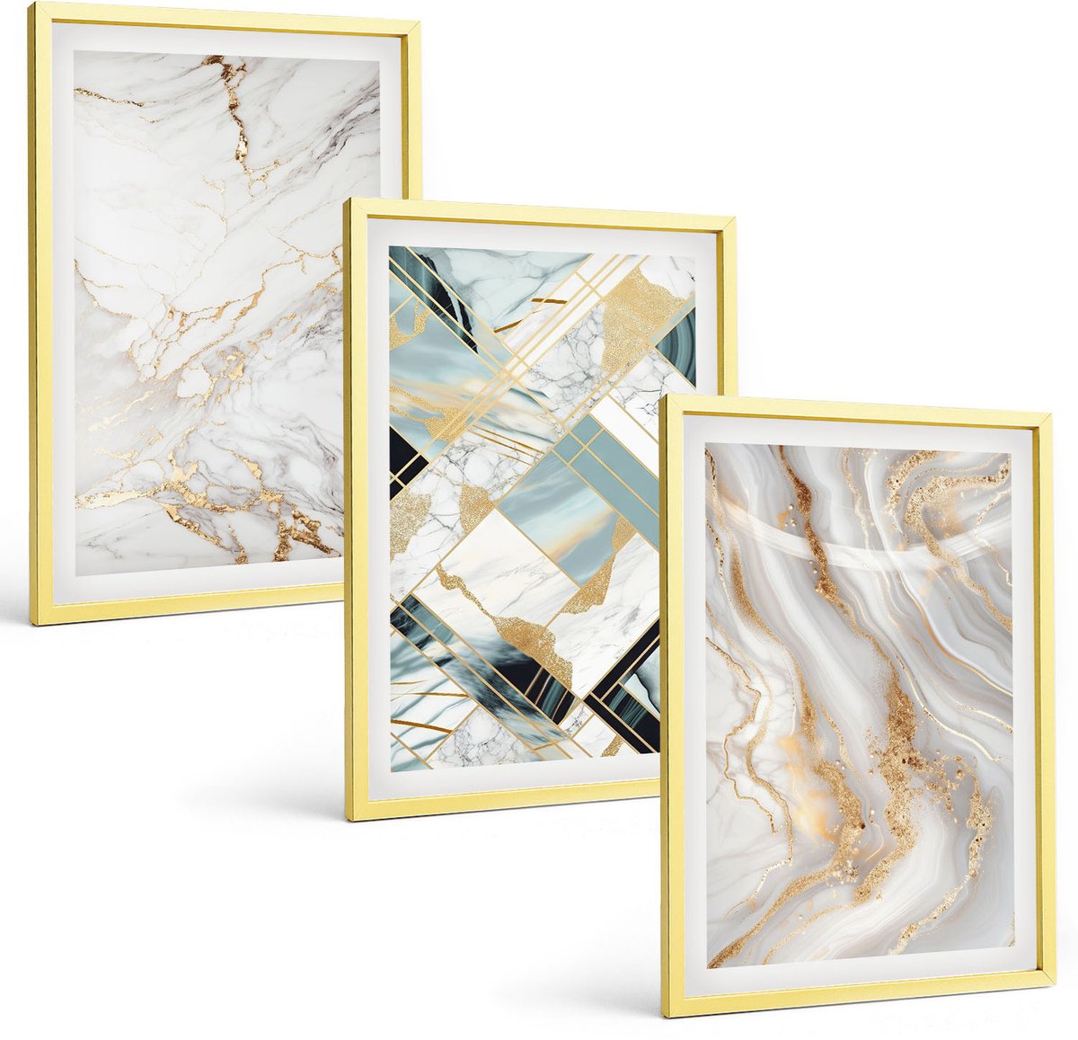 TULUP 4-Delige Schilderij Set - Elegante, modieuze abstracte marmerpatronen - 40 x 60 cm - Muurdecoratie - Wanddecoratie - Slaapkamer Gouden lijst