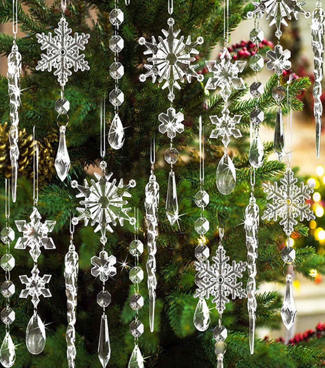 Kerstdecoratie, kerstboomversiering, sneeuwvlokken, ijspegelhangers, kerstdecoratie, kristal, kerstboomversiering - ShopVlot