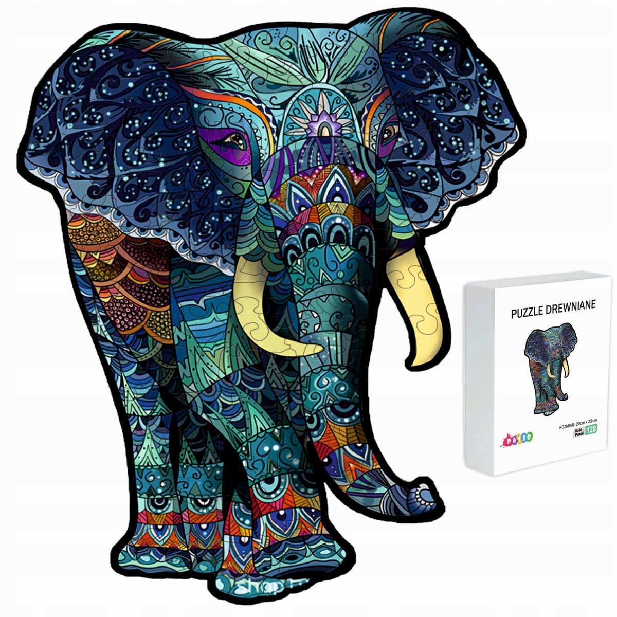 Houten Puzzel Olifant 128 Stukjes - Cadeau voor Kinderen & Volwassenen