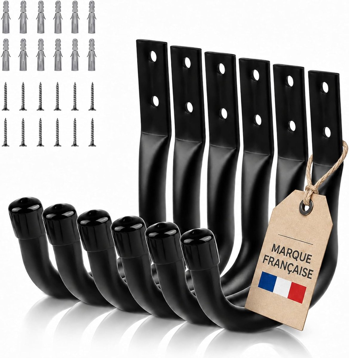 FixaMur - Set of 6 Wall Hooks for Screws for Garage, Bicycle Wall Mount, Robust Made of Thick Tubular Steel, Our - ShopVlot