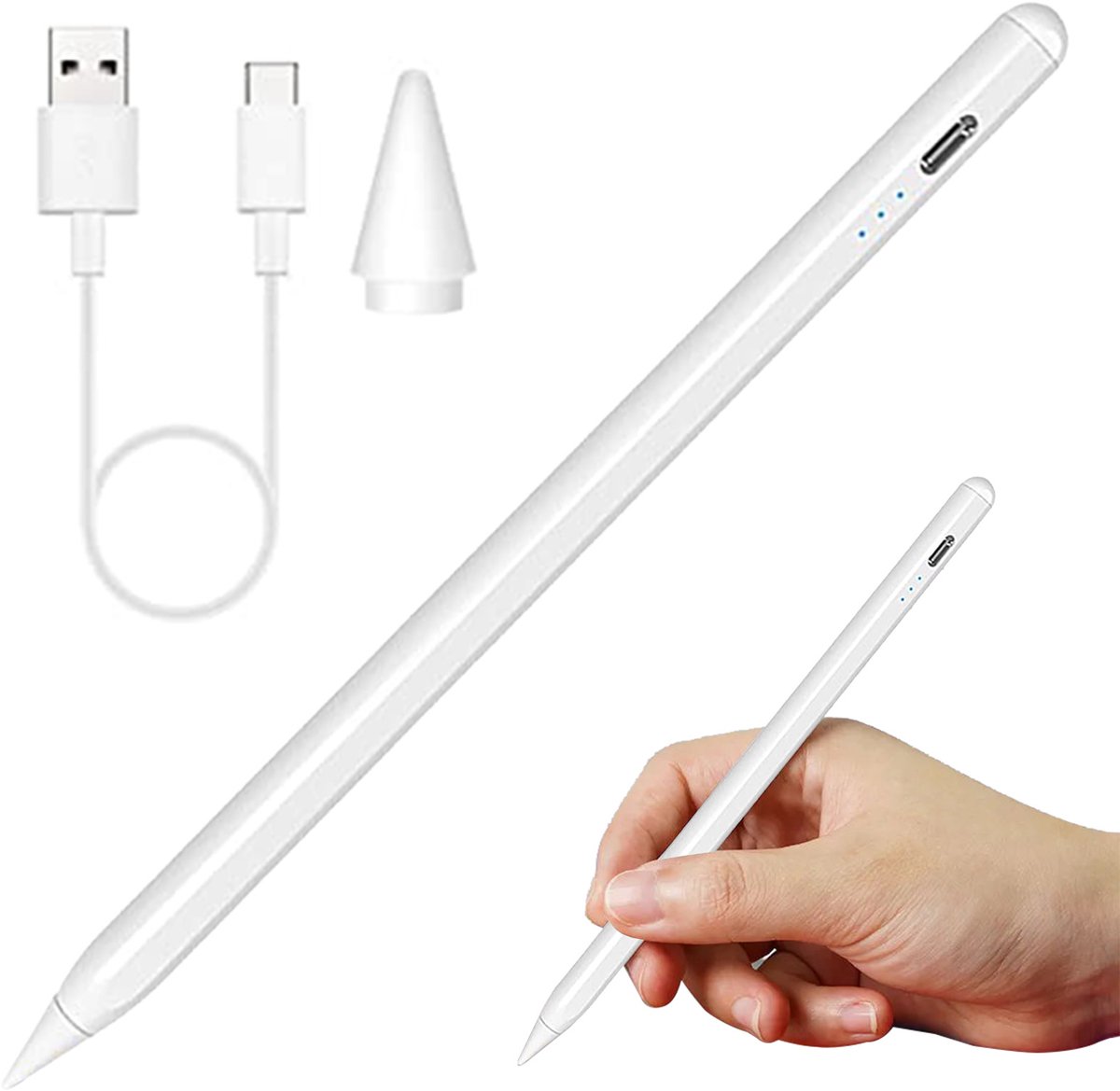 MODFU Stylus Pen Touch Pen voor Tablet – 17 cm, Magnetisch Bevestigd & Kantelherkenning – Ideaal voor Notities, Tekenen & Studie – Wit