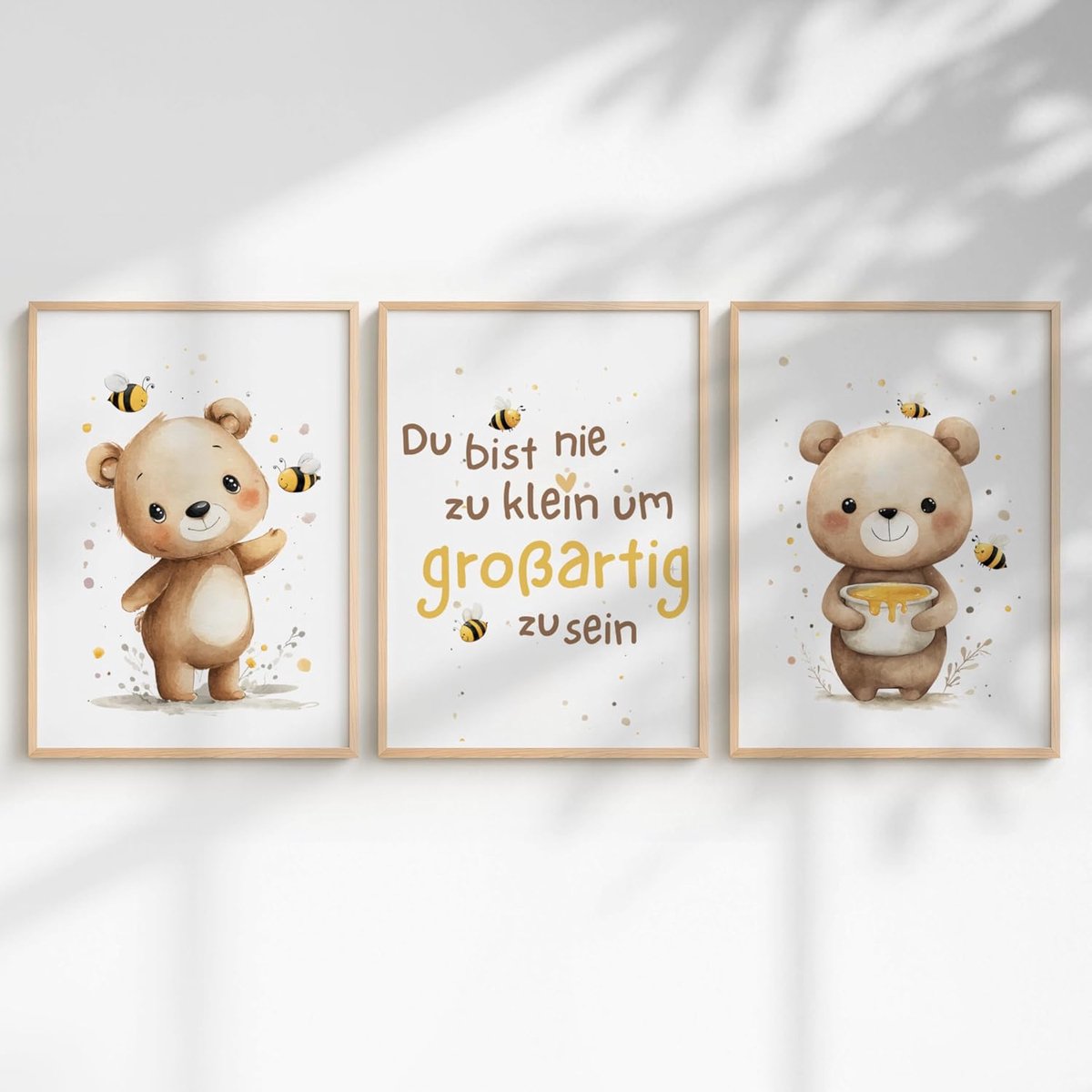 Generisch Set of 3 posters for children's room, baby room, wall pictures with loving sayings and animal motifs (Bear - ShopVlot