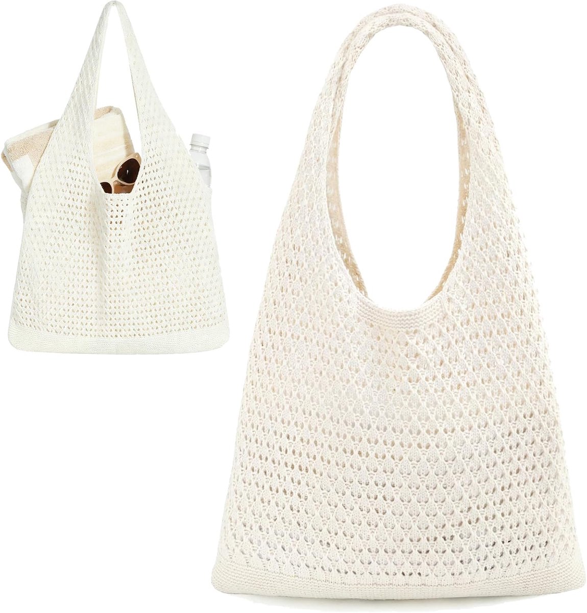 strandtas beige gehaakt - boho-tas - trendy design - perfect voor stranddagen - ShopVlot