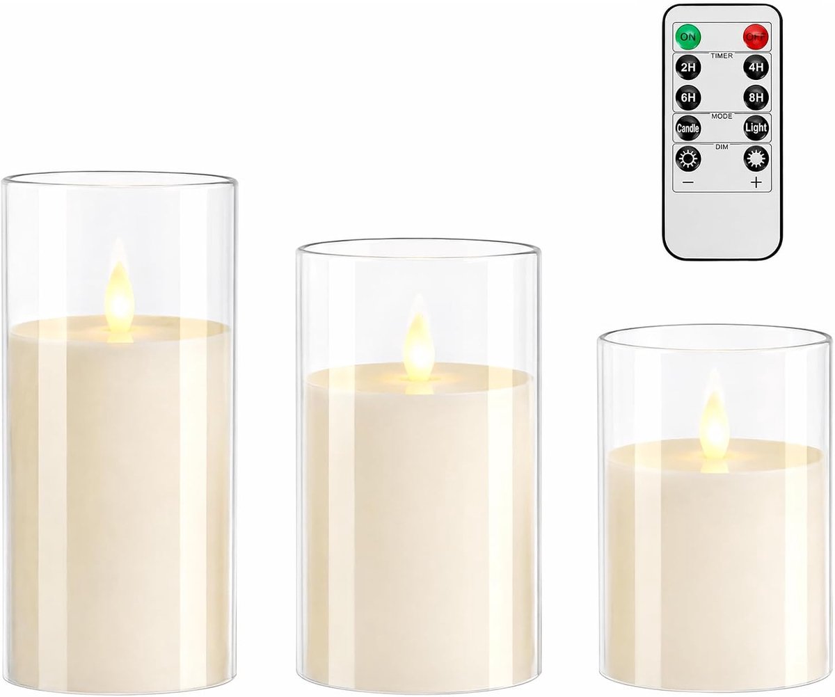 Led-kaarsen 3 stuks - flikkerende vlamloze kaarsen - timerfunctie - sfeervolle verlichting voor buiten - ShopVlot