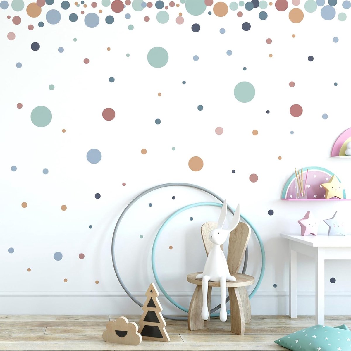Muurstickers cirkels 140 stuks - watervast zelfklevend - kleurrijke Morandi stijl - perfect voor kinderkamer - ShopVlot