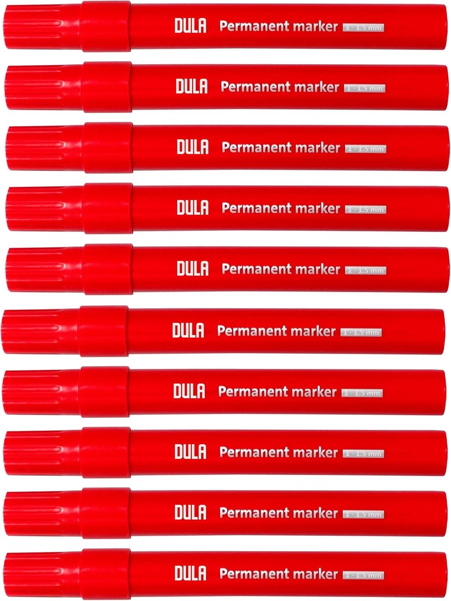 Permanent marker 1 - 1.5mm ronde punt - 10 stuks rode markers - ideaal voor permanent schrijven - ShopVlot
