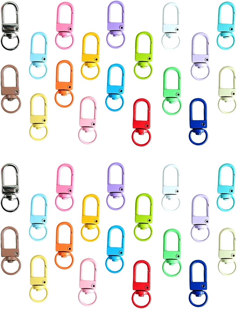 Karabijnhaak sleutelhanger mini - 36 stuks - kleurrijk in 18 kleuren - ideaal voor knutselen en veilige bevestiging - ShopVlot