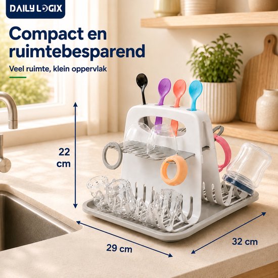 Daily Logix -Droogrek Baby flessen - Afdruiprek Voor Flessen - Flessenrek - Geschikt voor het drogen van flessen, spenen, fopspenen, en andere babyaccessoires — afbeelding 5