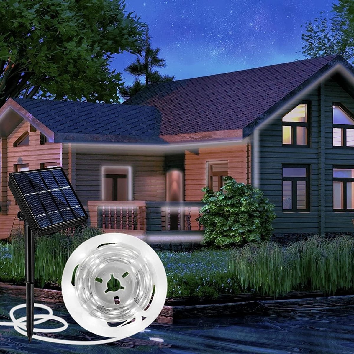 Solar LED Strip 5 Meters - Koel Wit 6000K - Dimbaar met Afstandsbediening - Perfect voor Tuinverlichting - ShopVlot