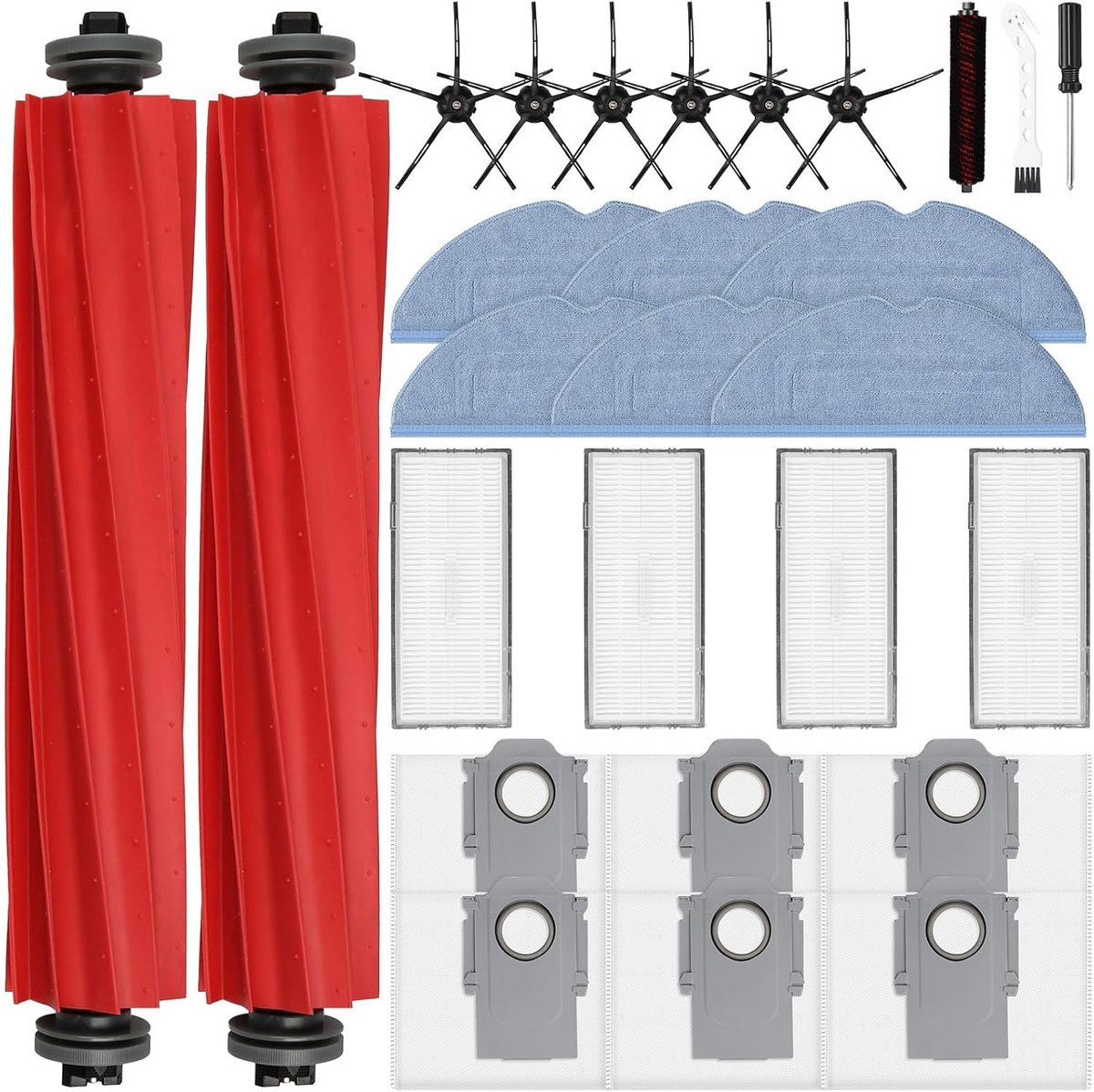28-Piece Accessories Set for Roborock S7 MaxV Ultra/S7 Pro Ultra Robot Vacuum Cleaner, 2 Main Brushes, 6 Dust Bags, 6 - ShopVlot