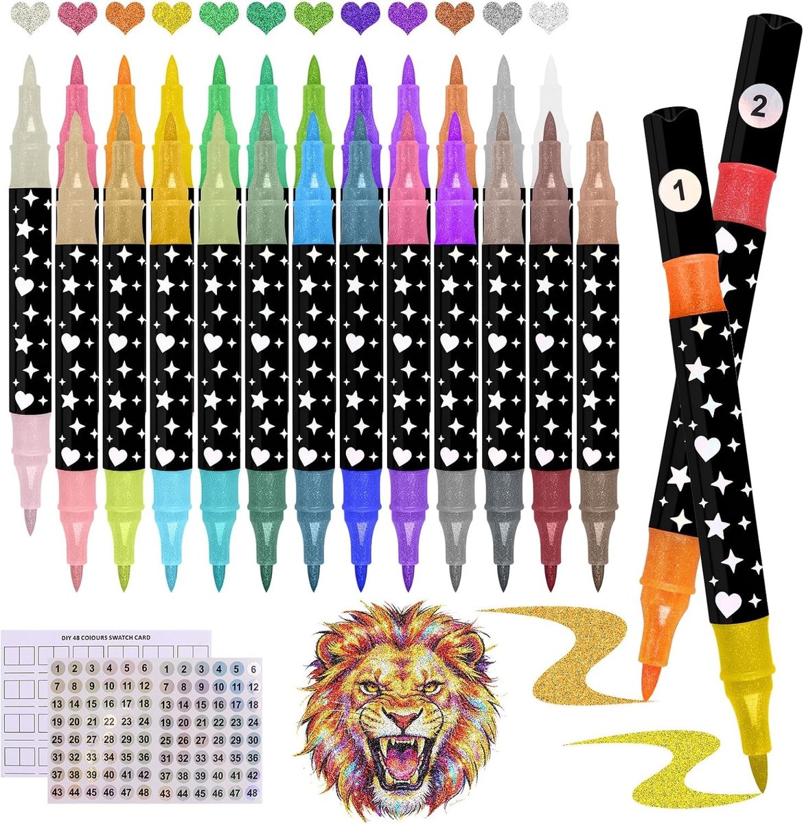 Glitterstiften - Multicolor - 24 Stuks - Felle Glitterkleuren - Voor Creatieve Projecten