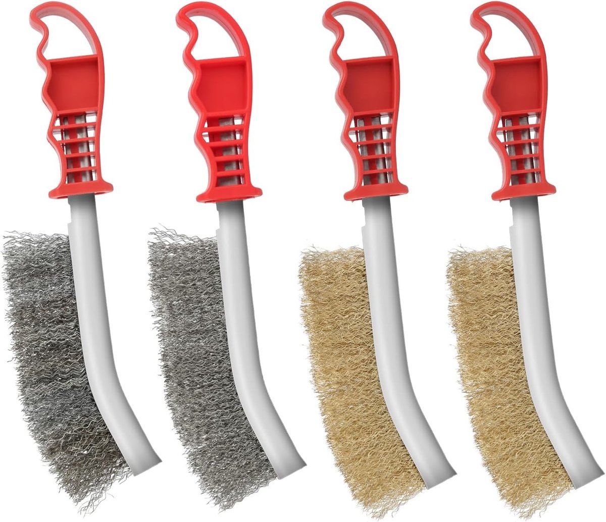 Set van 4 Borstels - Staal en Messing - 24,5 cm - Voor Intensieve Reiniging - Voor Diverse Materialen